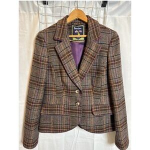 Boden British Tweed Brown Multi Plaid Wool Blazer, Size 8